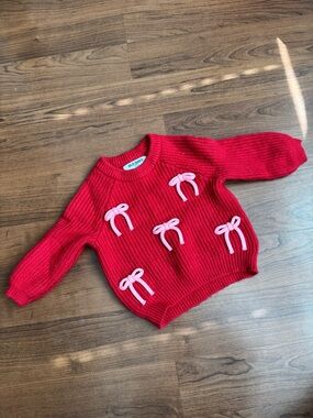 Old Navy Toddler Red Sweater with Pink Bow Accents